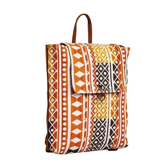 Myra Bag Handmade Chenoa Backpack Upcycled Canvas & Cowhide Leather - Picture 7 of 12